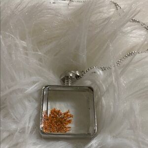 Square Pendant Necklace with Orange dried flower